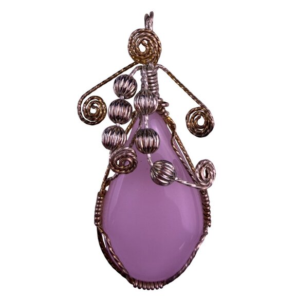 Unknown Jewelry - Wire-Wrapped Womens Pink Rose Quartz Pendant Various Metal Swirls Curved Design